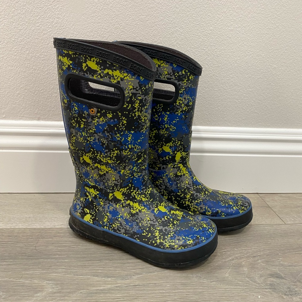 Bogs Kids Rain Boots - Blue and Yellow Splash
